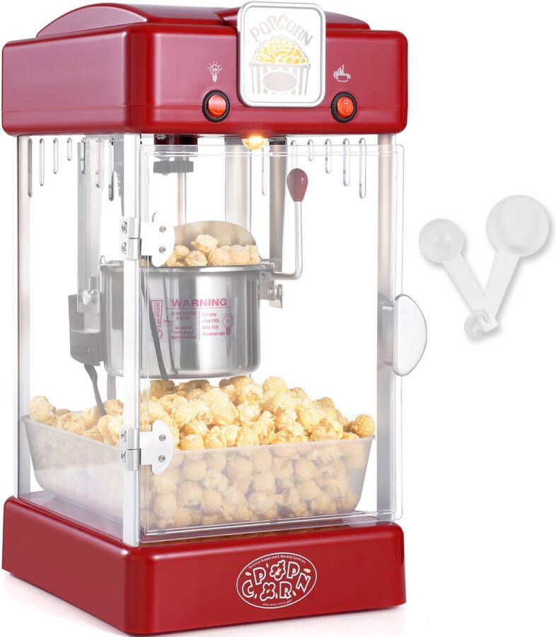 Popcornmachine 300 W 2 5 Oz Ketelpopcornmachine Maakt 4 Qt Per Lading Tafelmodel Popcornmachine met Pp-Deur Incl. 2 Schepjes en Dienblad Bioscoopstijl Rood