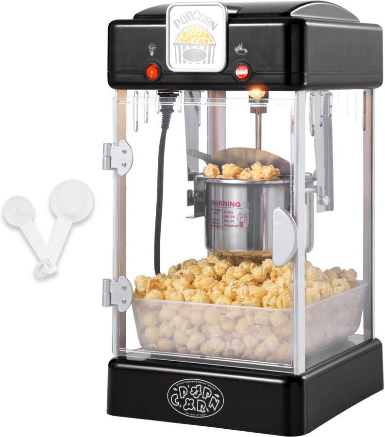 Popcornmachine 300 W Popcornmachine 2 5 Oz Ketel Maakt 4 Qt Per Lading Countertop Popcornmachine met Pp Deur Incl. 2 Schepjes en Dienblad Bioscoopstijl Zwart