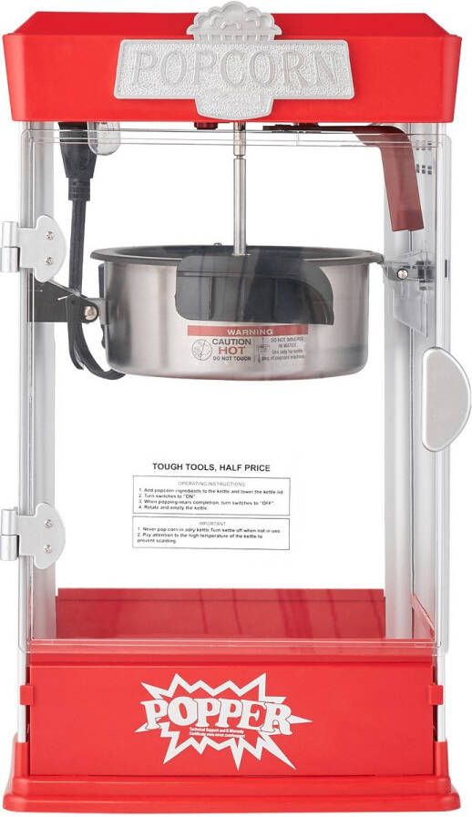 Popcornmachine 480 W 113 g ketel 6 3 liter per lading tafelmodel popcornmachine met 3 schepjes bioscoopstijl rood