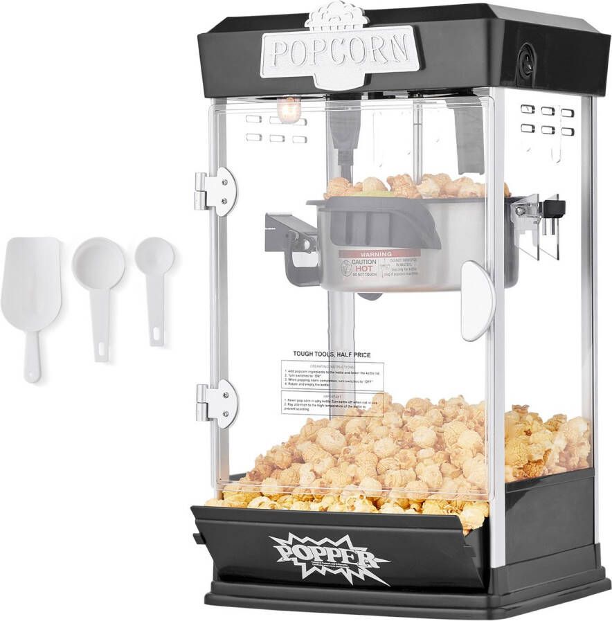 Popcornmachine 480 W 113 G Popcornmachine 5 7 Liter Per Lading Tafelpopcornmachine met 3 Schepjes Bioscoopstijl Zwart