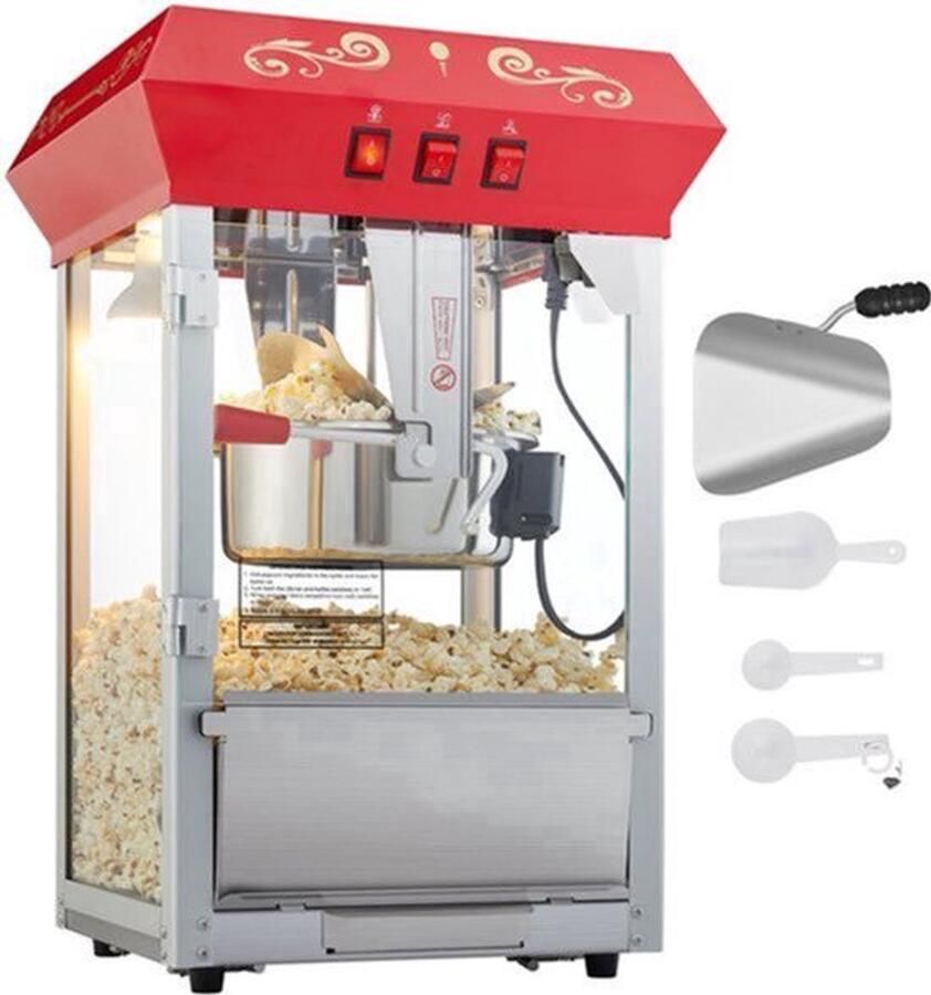 Popcornmachine Aanrecht 12 Oz Capaciteit 850 W Vermogen Gehard Glas Commerciële Bioscoopstijl Popcornmaker