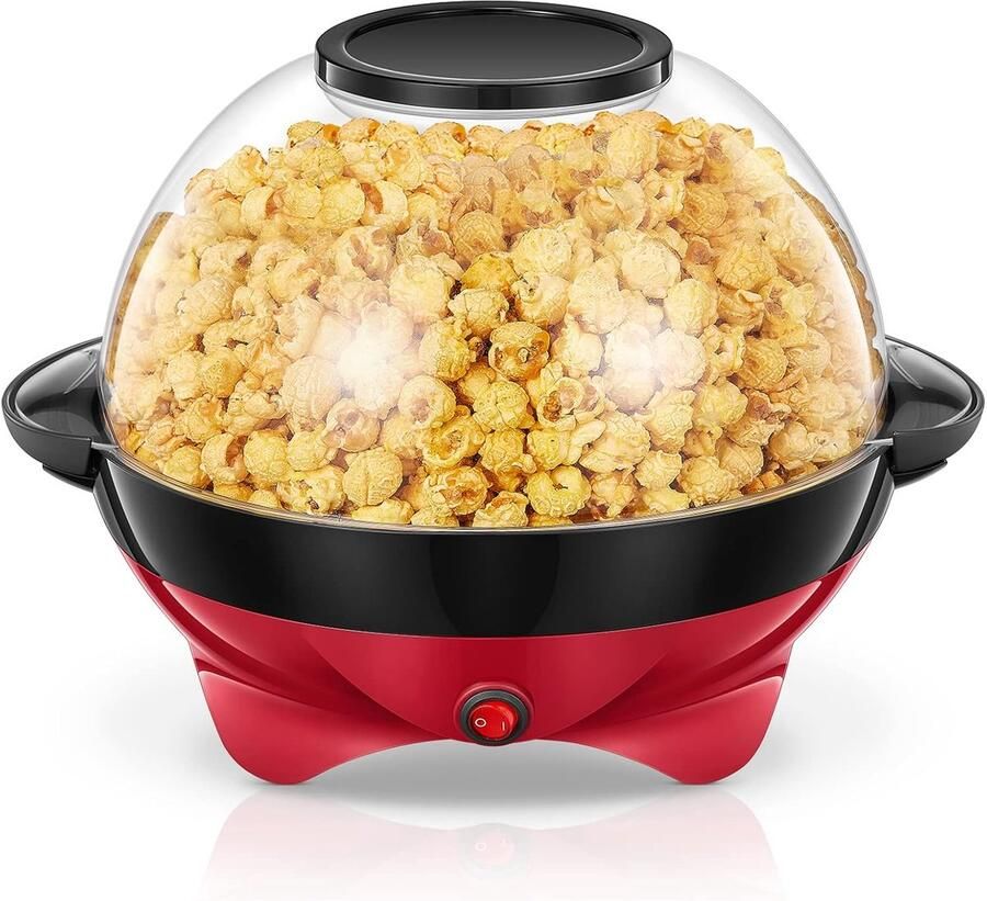 Popcornmachine Elektrisch 5 L Popcorn Maker voor Thuis met Antiaanbaklaag en Afneembare Verwarmingsplaat Stille Popcornpopper met Serveerschaal voor Filmavond en Feestjes