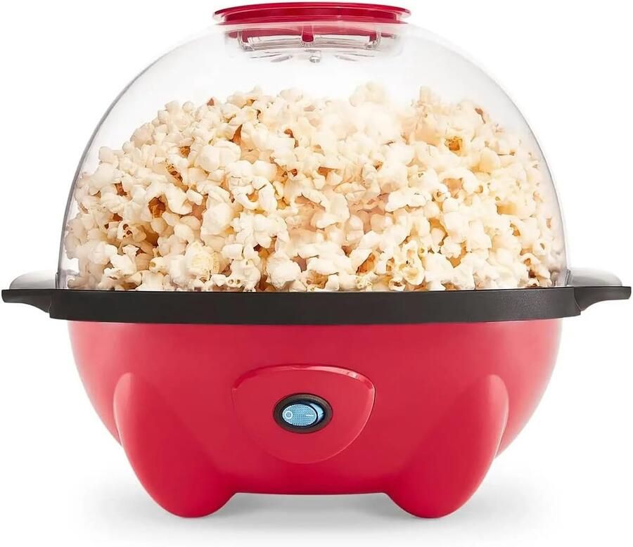 Popcornmachine Elektrisch Popcornmaker Roerend Thuis Films Kijken Deksel Serveerschaal 18 Kopjes Rood