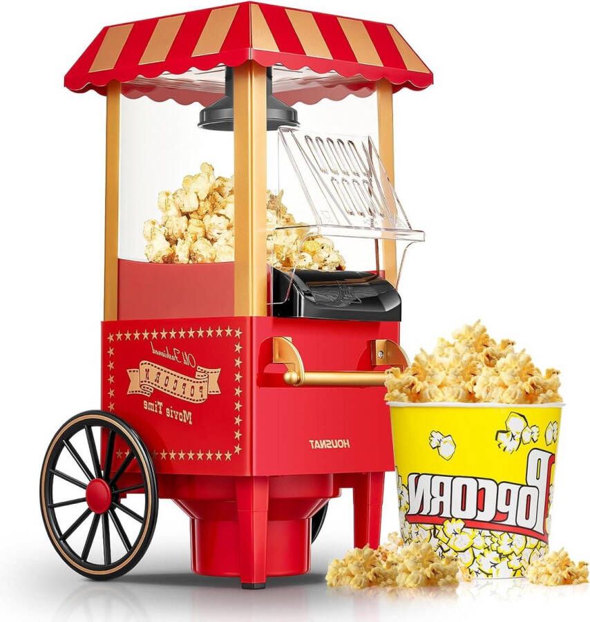 Popcornmachine hete lucht retro popcornmaker vetvrije maïs-snack 1200 W voor thuis filmavond Kerstmis rood Popcorn machine