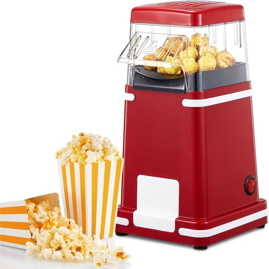 Popcornmachine Hetelucht Snack Maker Thuisbioscoop Genieten Gezond en olievrij 60 Gram Capaciteit Rood