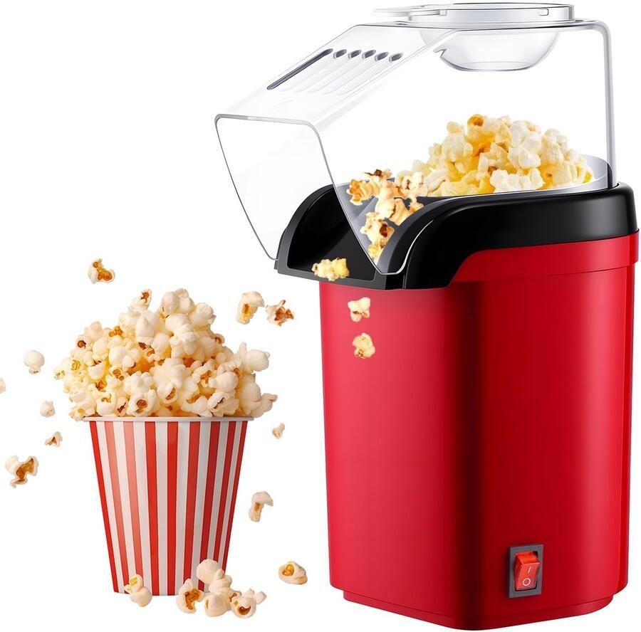 Popcornmachine met hete lucht mini-hetelucht popcornmaker zonder olie 1200 W popcornmachine klein 3 minuten snelle one-touch-bediening popcornmaker voor thuis films voetbalavond Kerstmis