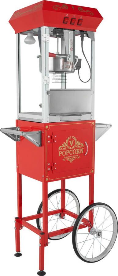 Popcornmachine met Trolley 850 W 8 oz 48 Kopjes Rood，610 x 410 x 1395 mm 24 x 16 x 55 inches