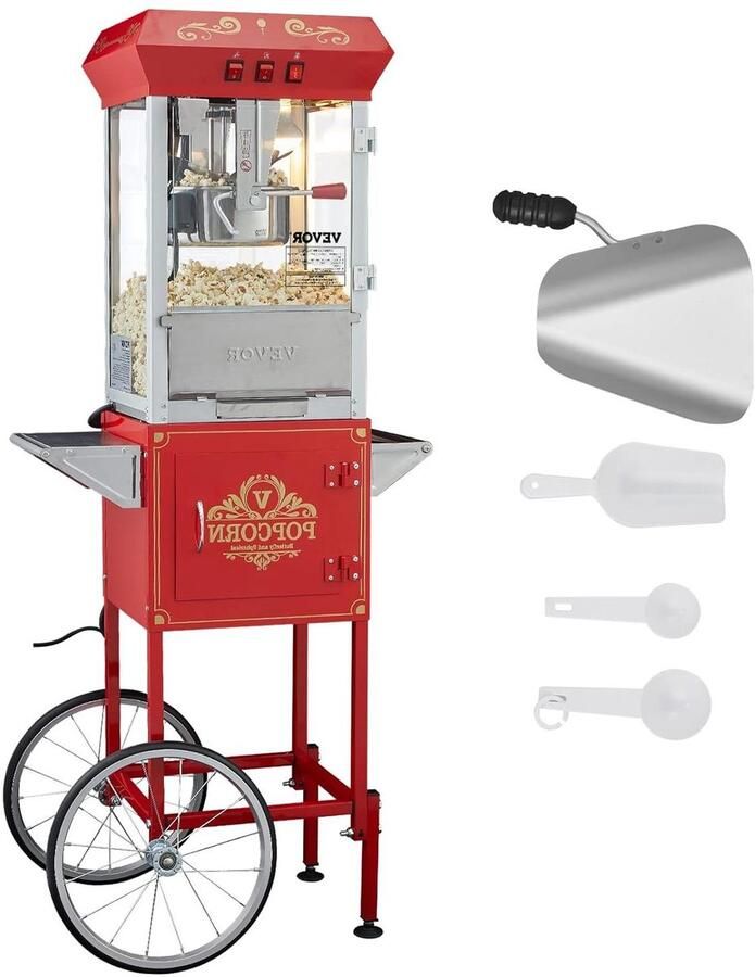 Popcornmachine met wagen Snack maker Feestelijke traktaties maken Grote capaciteit 48 kopjes per keer Rood