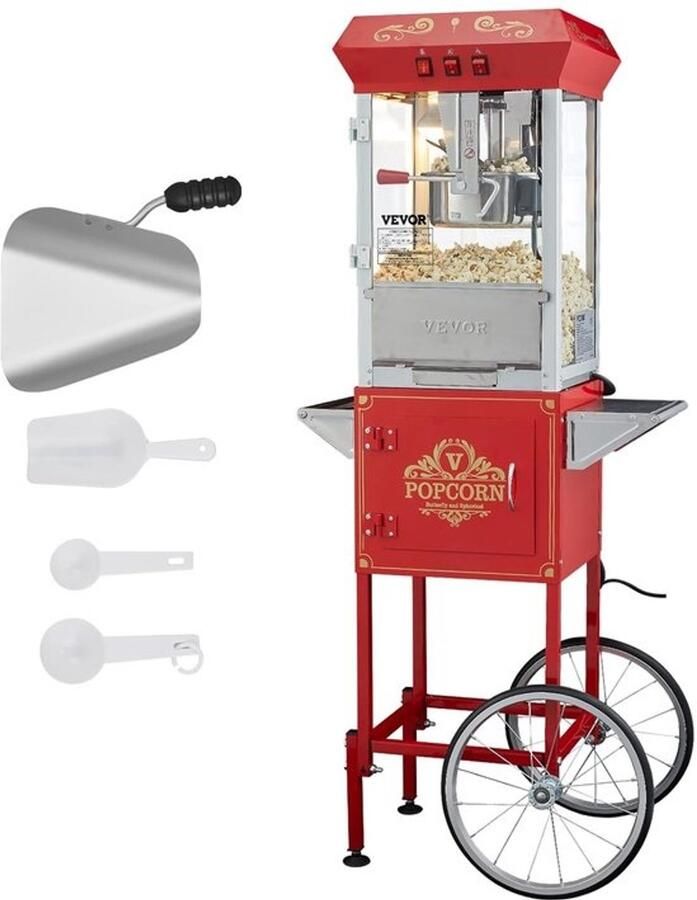 Popcornmachine met wagen Snackapparaat Voor feestjes Bioscoopstijl 48 kopjes capaciteit Rood