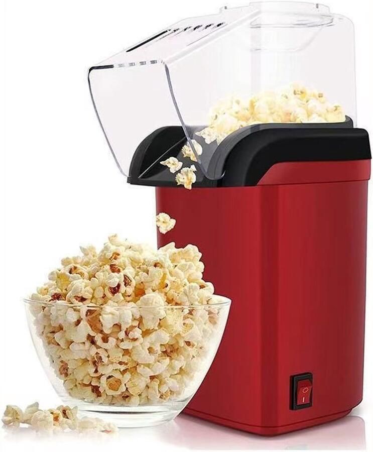 Popcornmachine Mini popcornmaker Elektrisch keukenapparaat Snackmachine Olievrije bereiding Snel opwarmend PBT+PC+PP+Aluminium 17×12×26 Cm Geschikt voor thuiskeuken filmavonden feestjes dagelijks gebruik gezinsactiviteiten Rood
