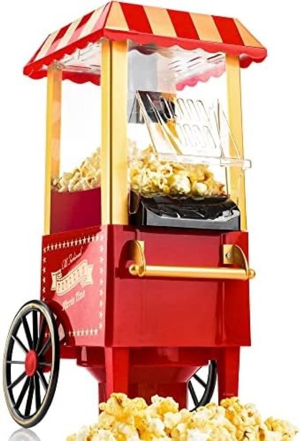 Popcornmachine Popcornmaker Hetelucht popcorn apparaat Vetvrije popcorn popper Retro popcorn maker Gezonde snackmaker zonder olie 1200W Snelle bereiding 2 tot 4 min Compact keukenapparaat