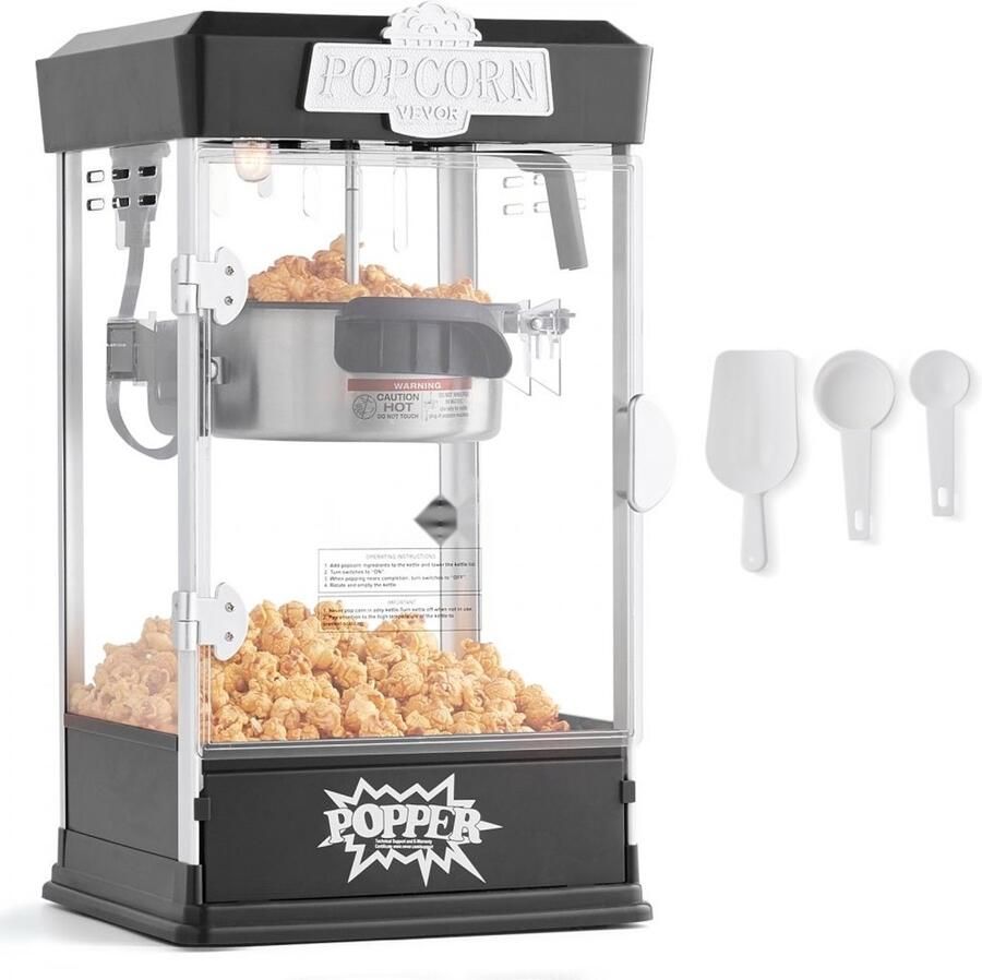 Popcornmachine Popcornmaker Tafelmodel Ketel 113 g Capaciteit 5 7 L per lading Vermogen 480 W Inclusief 3 scheppen Cinema-stijl Zwart