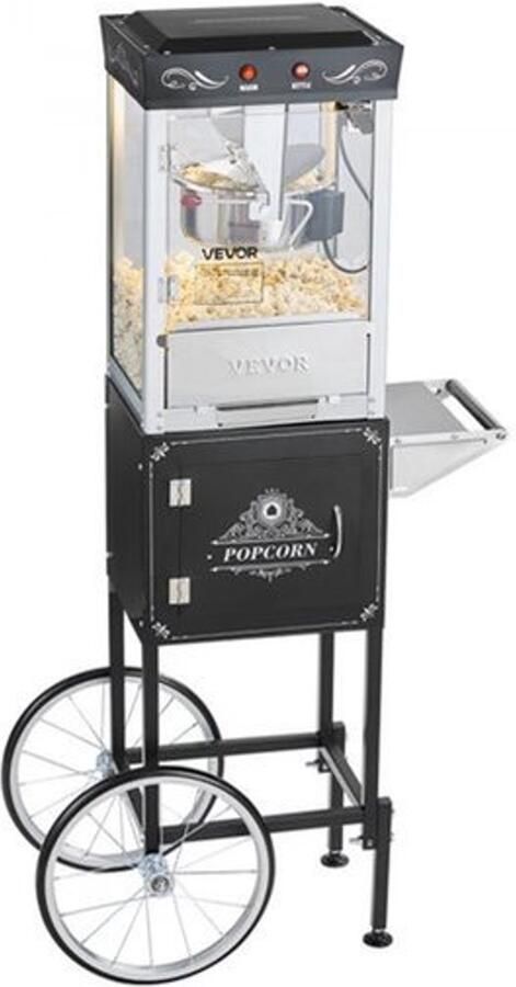 Popcornmachine Retro 800 W Vermogen 48 Kopjes Capaciteit Zwart Met Kar En Waterkoker
