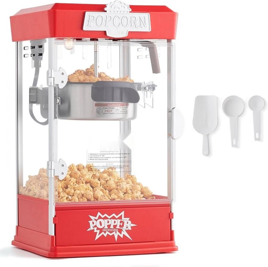 Popcornmachine Tafelmodel Popcornmaker 480 W Ketel 113 g Capaciteit 5 7 L per lading Bioscoopstijl Inclusief 3 scheppen Rood