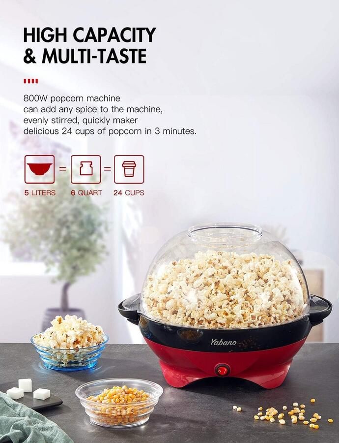 Popcornmachine voor Thuis Met Suiker & Olie Functie Non-Stick en Vaatwasserbestendig