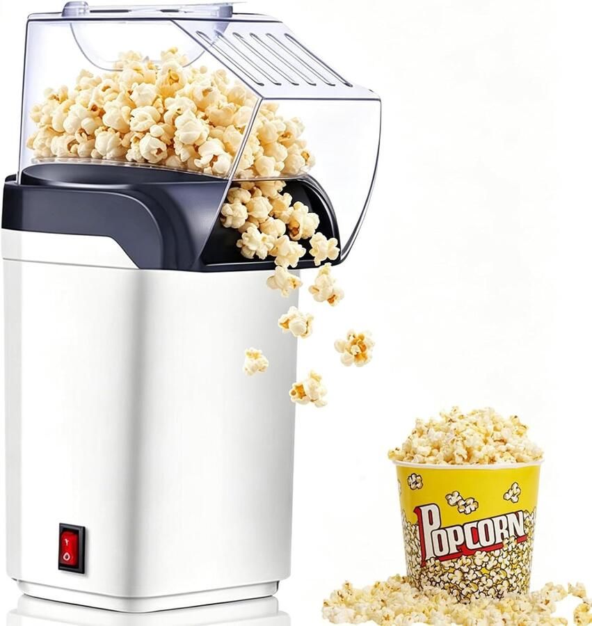 Popcornmachine Wit 26 x 11 x 10 cm Hetelucht Popcornmachine met Maatbeker Voor Thuisbioscoop en Feestjes
