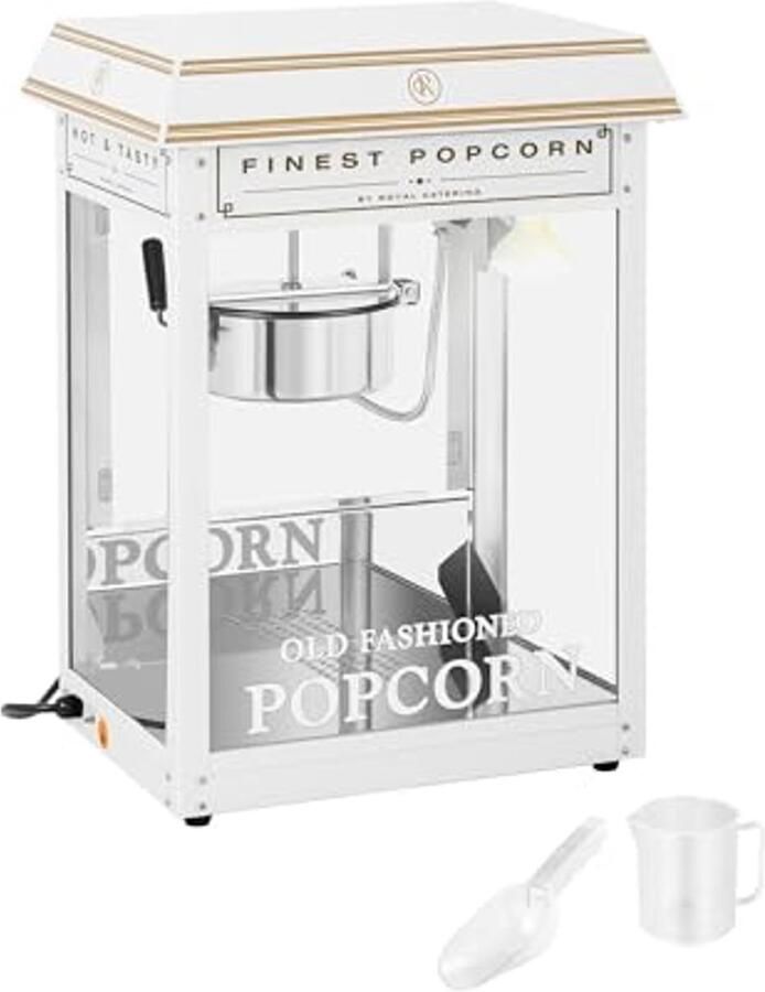 Popcornmachine Wit Goud 1600W voor Commerciële Foodservice Capaciteit 5-6 kg uur