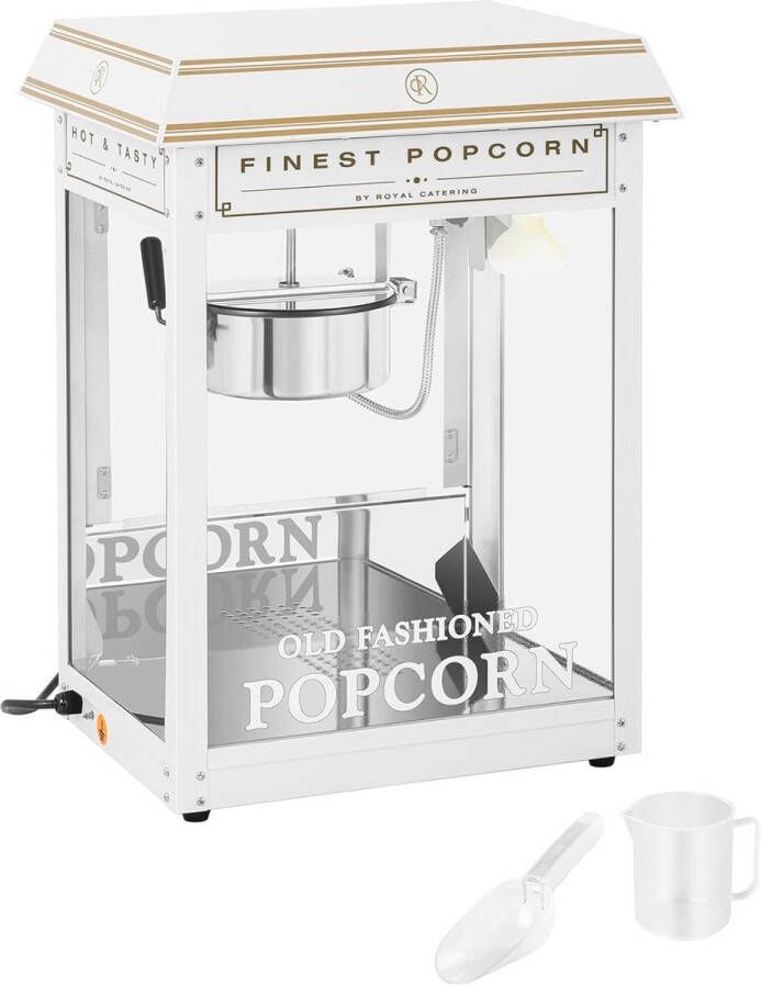 Popcornmachine Wit Goud Professionele Popcornmaker met Verlichting en Hoge Capaciteit (1.600 W)
