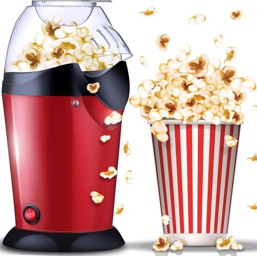Popcornmachine zonder vet en olie 900 watt hete lucht popcornmaker keuken coole gadget voor popcorns gezonde snack vetvrij en olievrije popcorn in huis popcornmachine rood