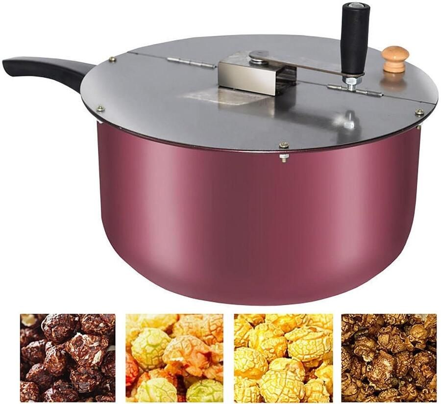 Popcornmaker Fornuis Handmatige Popper Verse Popcorn Maken Antiaanbaklaag 5 Liter Capaciteit Zilver