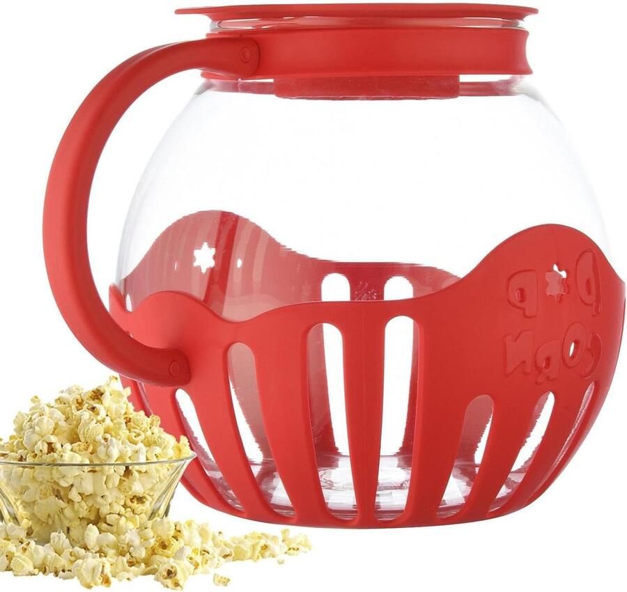 Popcornmaker Glas Magnetron Popcornschaal Snacks Maken Multifunctioneel Deksel 225 QT Rood