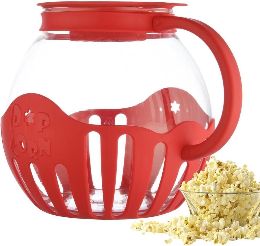 Popcornmaker Glas Popcornschaal Deksel Snacks Maken Hete Lucht Methode 213 Liter Inhoud Rood