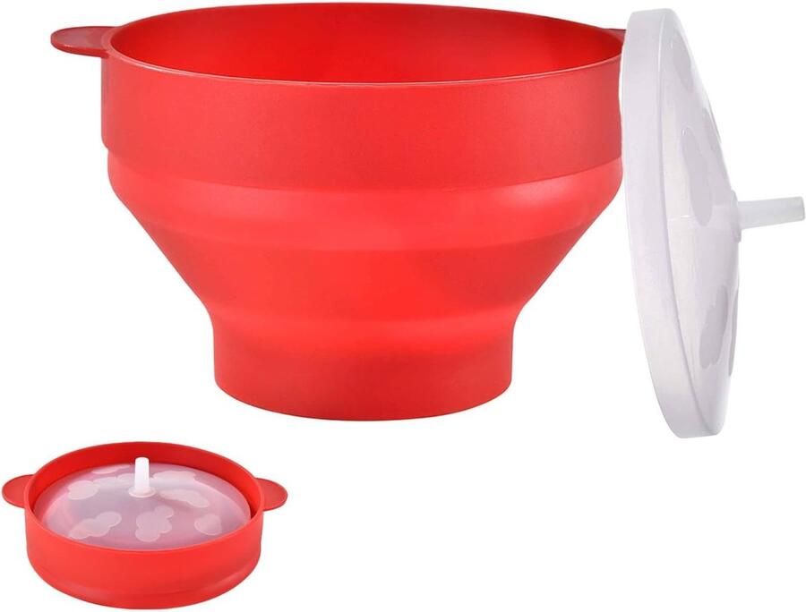 Popcornmaker Magnetron Siliconen Kom Snel Popcorn Maken Opvouwbaar en Veilig 12.5 x 8.5 cm Rood