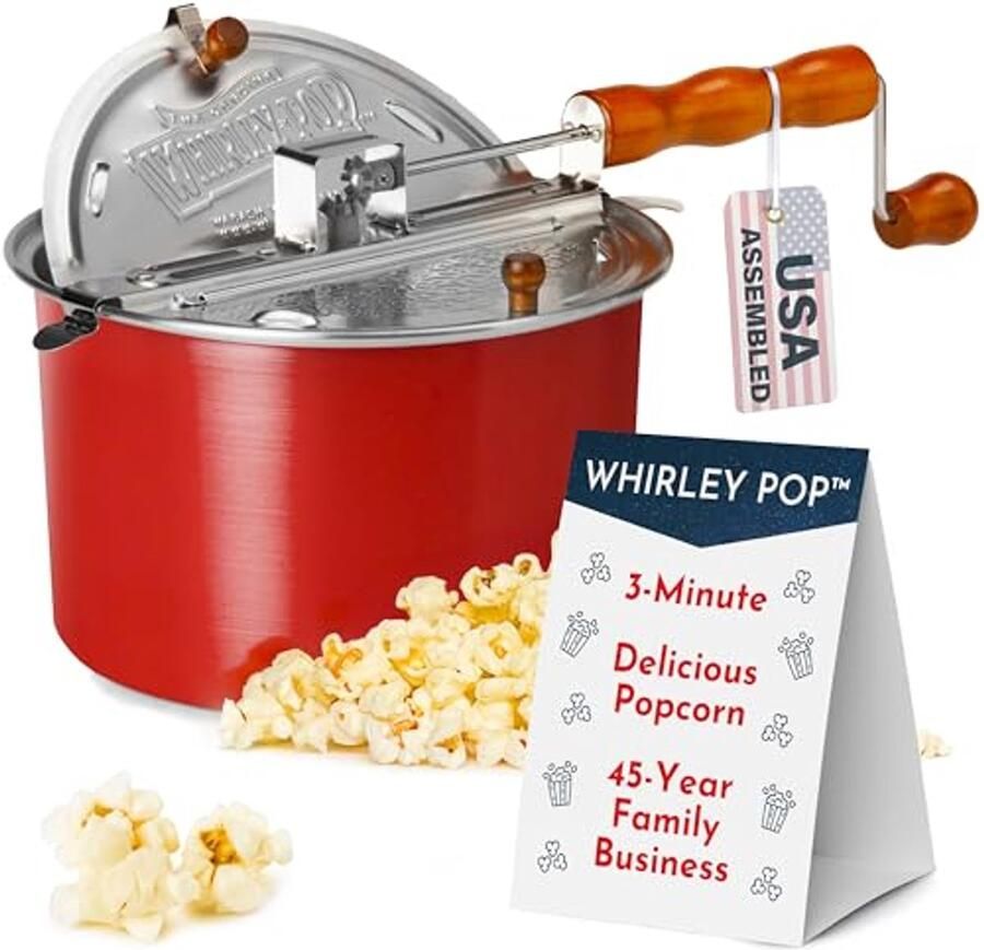 Popcornmaker Snack maker Thuis filmavond Met metalen tandwielen 6 Kwarts Rood