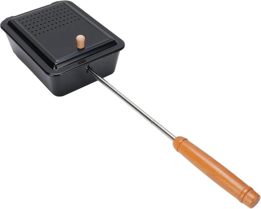 Popcornmaker Popcornpan Grilllade Snacks Maken Comfortabele Houten Handgreep Compact Ontwerp Zwart