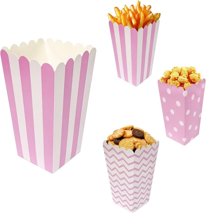 Popcornzakjes 24 stuks popcornzakjes klein rood-wit gestreept kleine popcornzakjes feestpapieren zakjes snacks snoepzakjes popcornzakjes voor filmavond verjaardagsfeest Kerstmis (B)
