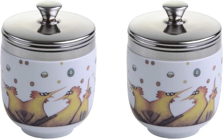 Porseleinen Egg Coddler Ei Stropers Ontbijt Maken Set van 2 65 x 105 cm Multi-Gekleurd
