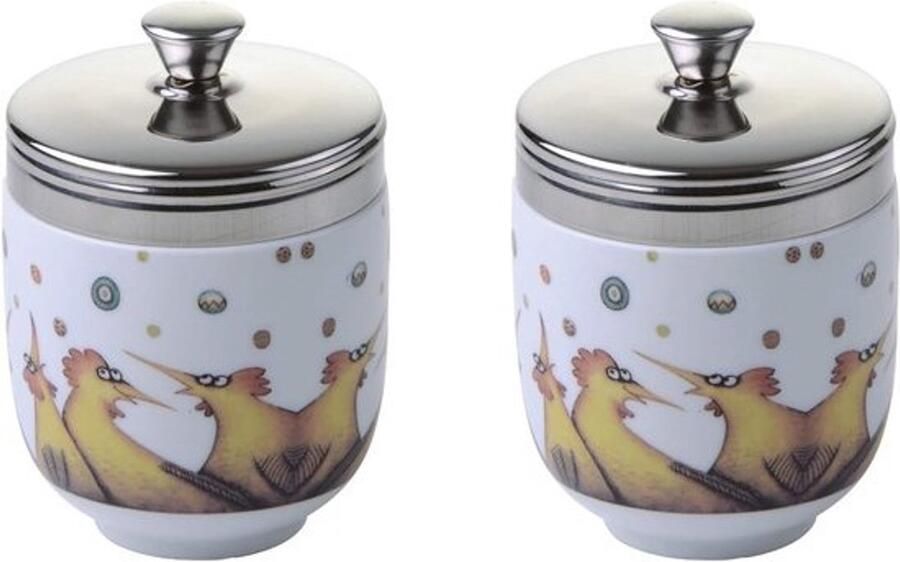 Porseleinen Egg Coddler Ei Stropers Set Ontbijt Maken Set van 2 6.5 cm Diameter Multi-Gekleurd