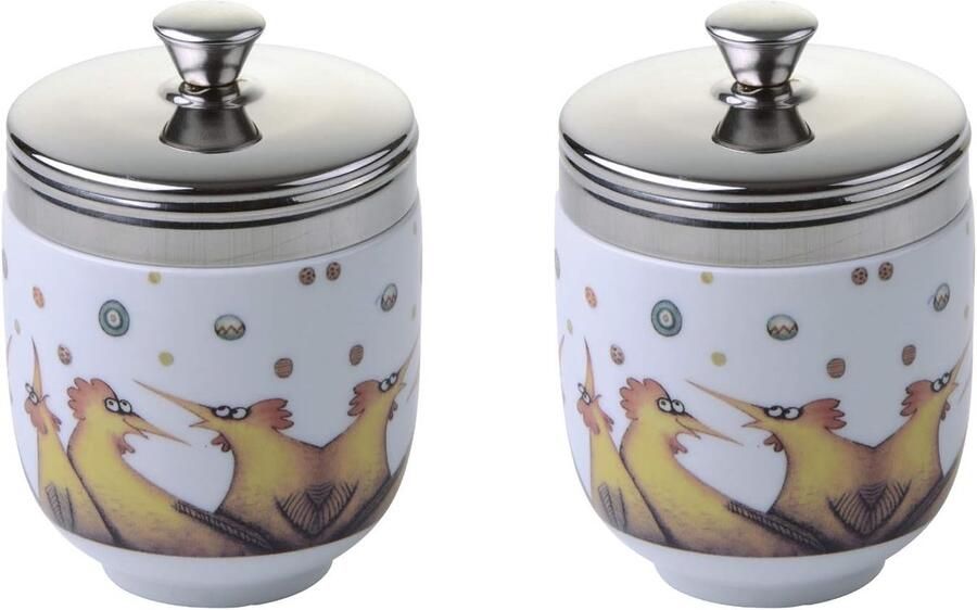 Porseleinen Egg Coddler Ei Stropers Set Ontbijt Maken Set van 2 6.5 cm Diameter Multi-Gekleurd