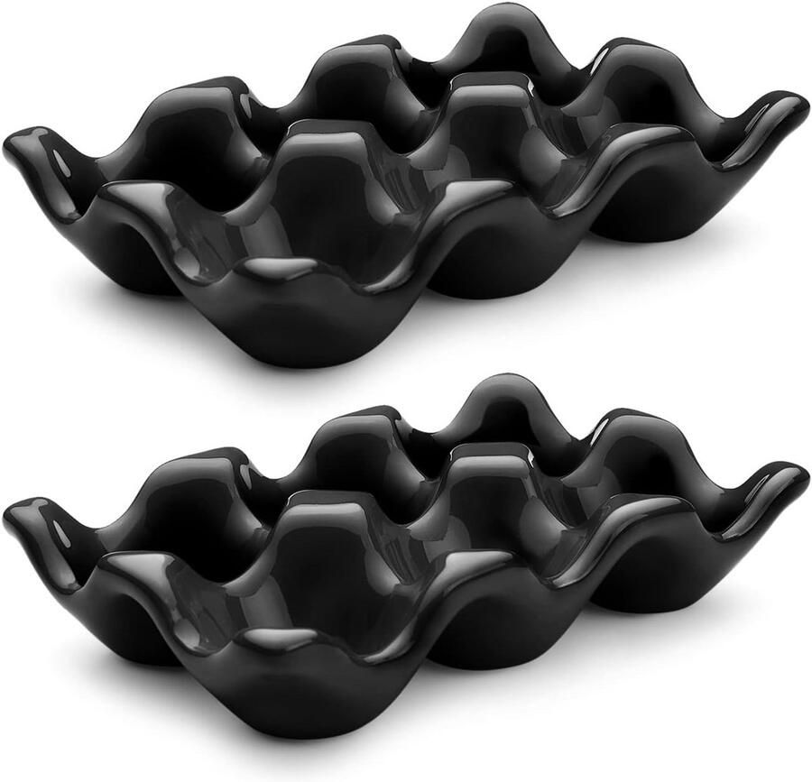 Porseleinen Eierbak 6 Vakken Eierhouder voor Koelkast en Aanrecht Serveerschaal en Opslag Organizer 2-Pack