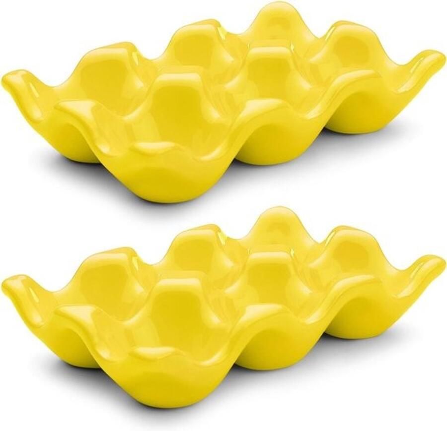 Porseleinen eierdoos Voor 6 eieren Decoratieve houder Voor koelkast en aanrecht Geel 2 stuks