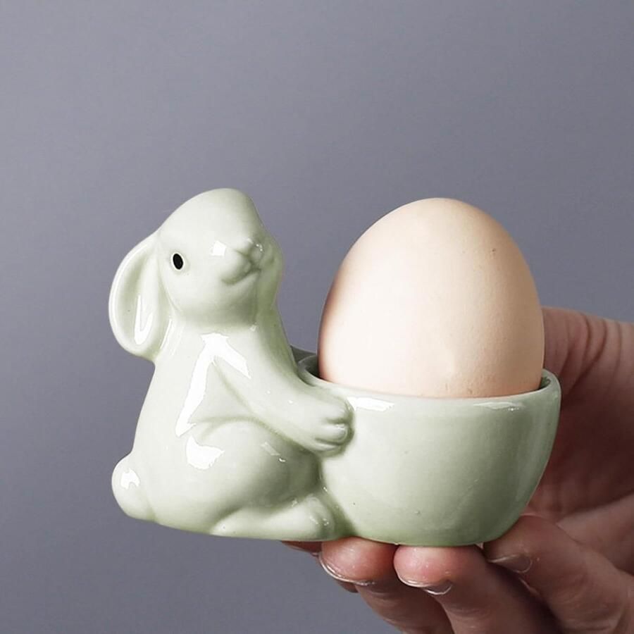Porseleinen eierdopjes Ei houders Ontbijt serveren Creatief konijn ontwerp 8.8x6.5cm Groen