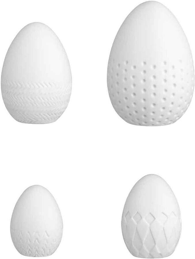 Porseleinen Eierdopjes Paasdecoratie Set Paasontbijt Tafel Reliëf Patroon Set van 4 Wit
