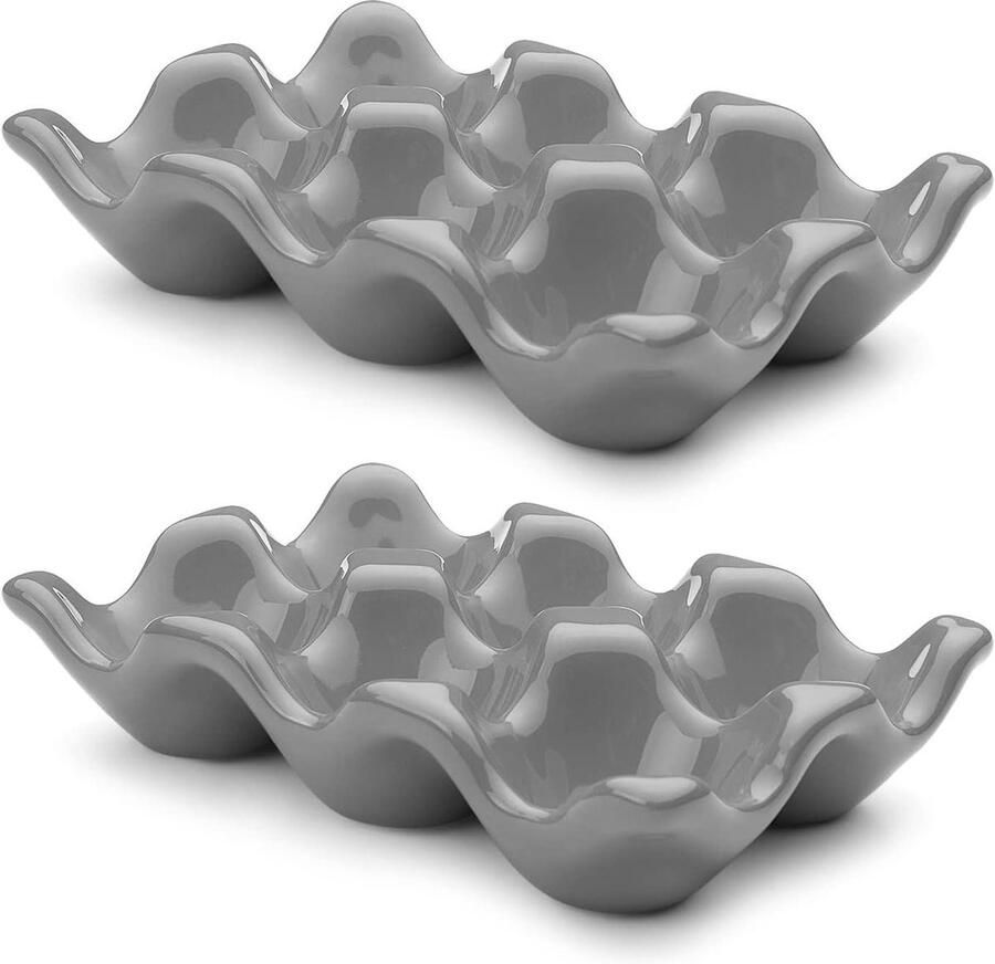 Porseleinen Eierhouder Eierbakje Keramiek Eieren Bewaren Decoratief Design 6 Eieren Grijs