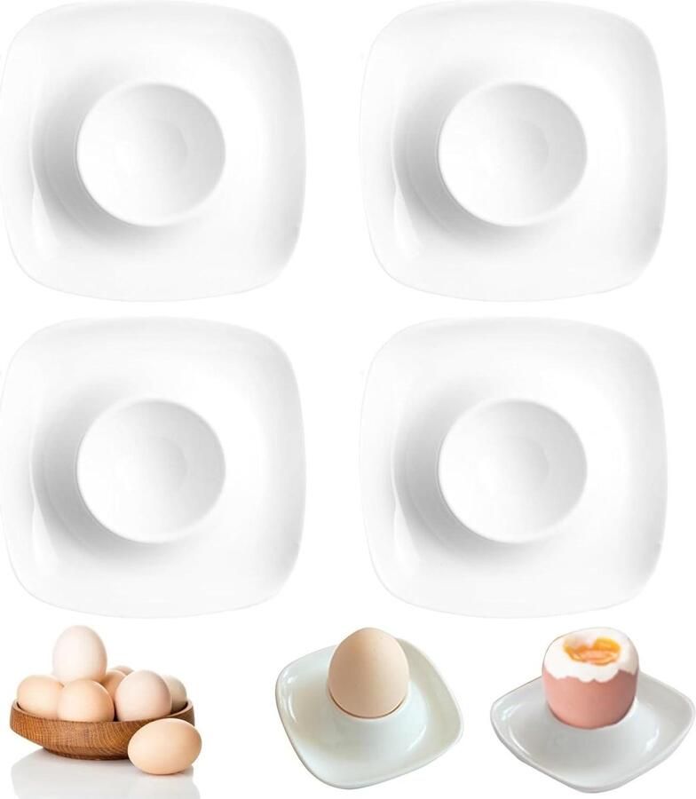 Porseleinen Eierhouders Eierstandaard Schotels Ontbijt Serveren Set van Vier 9.5 cm Breed Wit