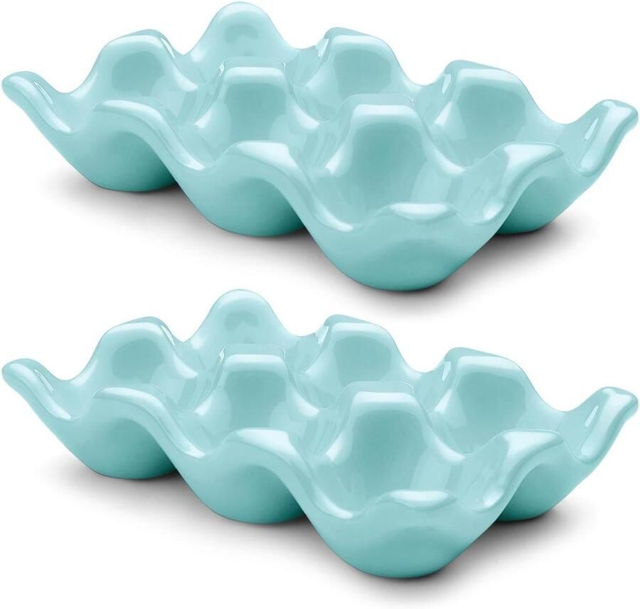 Porseleinen eierkrat Keramische eierlade Keuken organiseren Dekoratieve serveerschaal 6 eieren Blauw