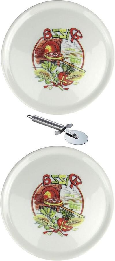 Porseleinen Pizzaborden Platte Borden Pizza Serveren Inclusief Pizzasnijder 2 Stuks 31cm Decor