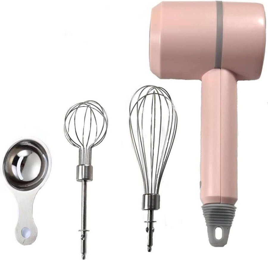 Portable Electric Hand Mixer 3-Speed USB Rechargeable Twin Mixer Whips Egg Separator Beating Mixing Eggs Butter Cream Kitchen Baking Cooking Pink