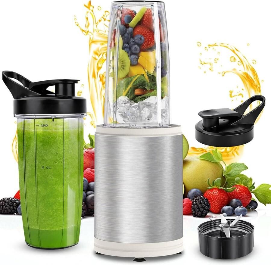 Portable Smoothie Maker 1200 W Mini Smoothie Maker & Blender 2 x 800 ml Portable Mixing Cups with Stainless Steel 6 Blades BPA Free for Shake Smoothie