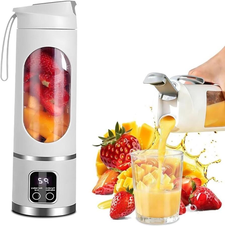 Portable Smoothie Maker 450 ml Portable Blender with LED Display 12 Knives Small Mixer for Shakes and Smoothies Rechargeable Mini Blender for Sports Travel Outdoor