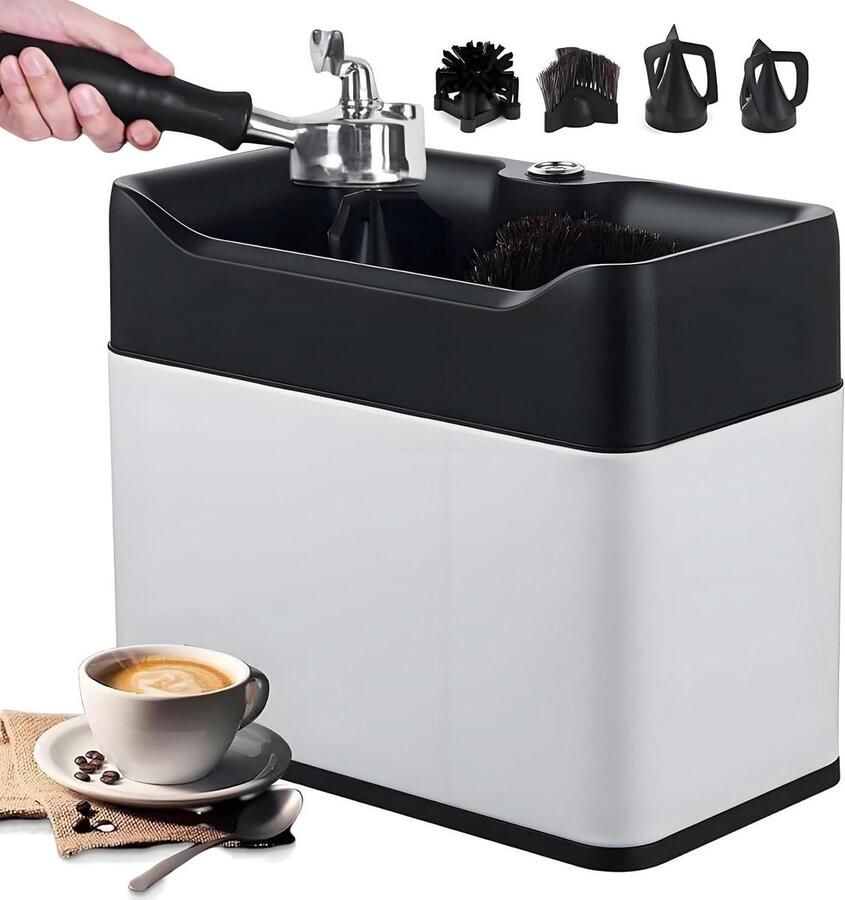 Portafilter Reiniger Espresso Gereedschap Koffie Zetten Elektrisch & Dubbel Compatibel 38x28x20 cm Zwart
