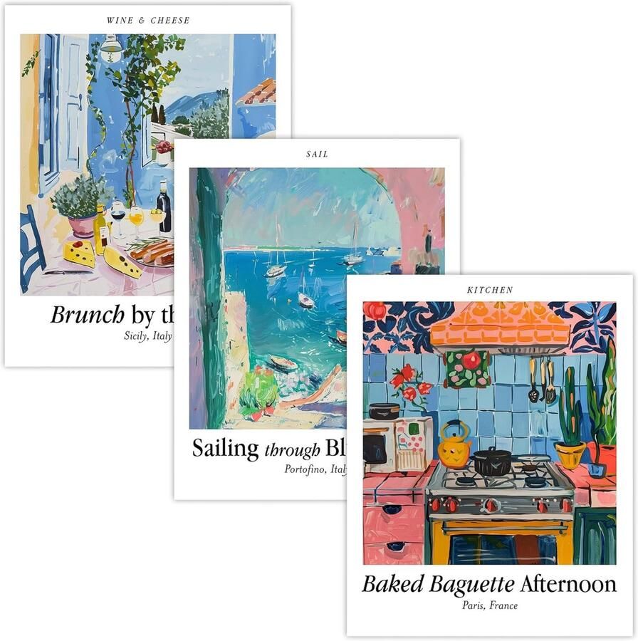 Poster Set Wanddecoratie Kunstprints Woonkamer Decoratie Europees Thema 50 x 70 cm Multicolor