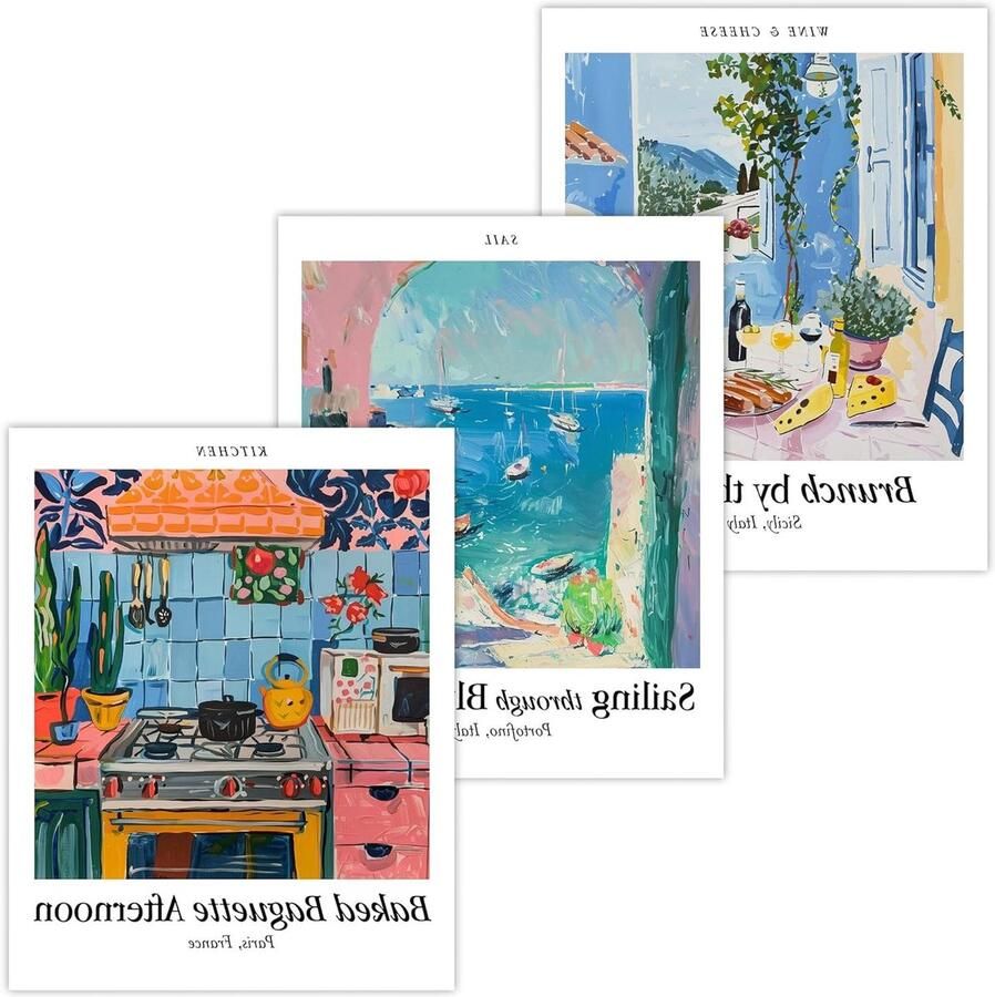 Poster Set Wanddecoratie Prints Interieur Verfraaien Europees Thema 50 x 70 cm Multicolor
