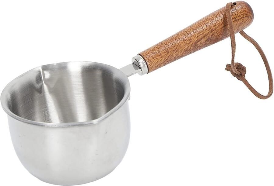 Pot 3 Lagen RVS Boterwarmer Mini Boter Koffie Melk Smeltpan Kleine Steelpan Met Houten Handvat(200ML) Pan met dubbele uitloop geschikt voor gasfornuis ideaal voor het smelten van boter chocolade en het bereiden van sauzen