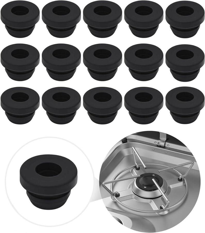 Potdragerrubbers Rubberhulzen Bescherm kookplaat Hoge temperatuurbestendig 16 stuks 5mm Zwart