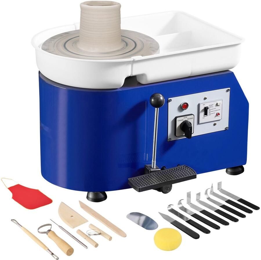 Pottenbakkerswiel Elektrische Kleimachine en Pottenbakkerschijf 350 W Draaiplateau 28 cm Snelheidsregeling 60-300 tpm Hand- en Voetbediening Verwijderbare Kom Blauw